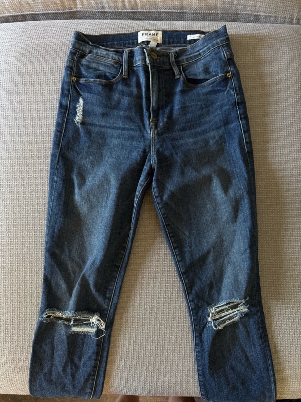 Frame Denim Dark Blue Ripped Ankle Jeans